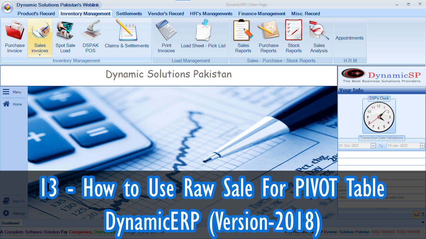 13 - How to Use Raw Sale For PIVOT Table DynamicERP (Version 2018) Training Session.